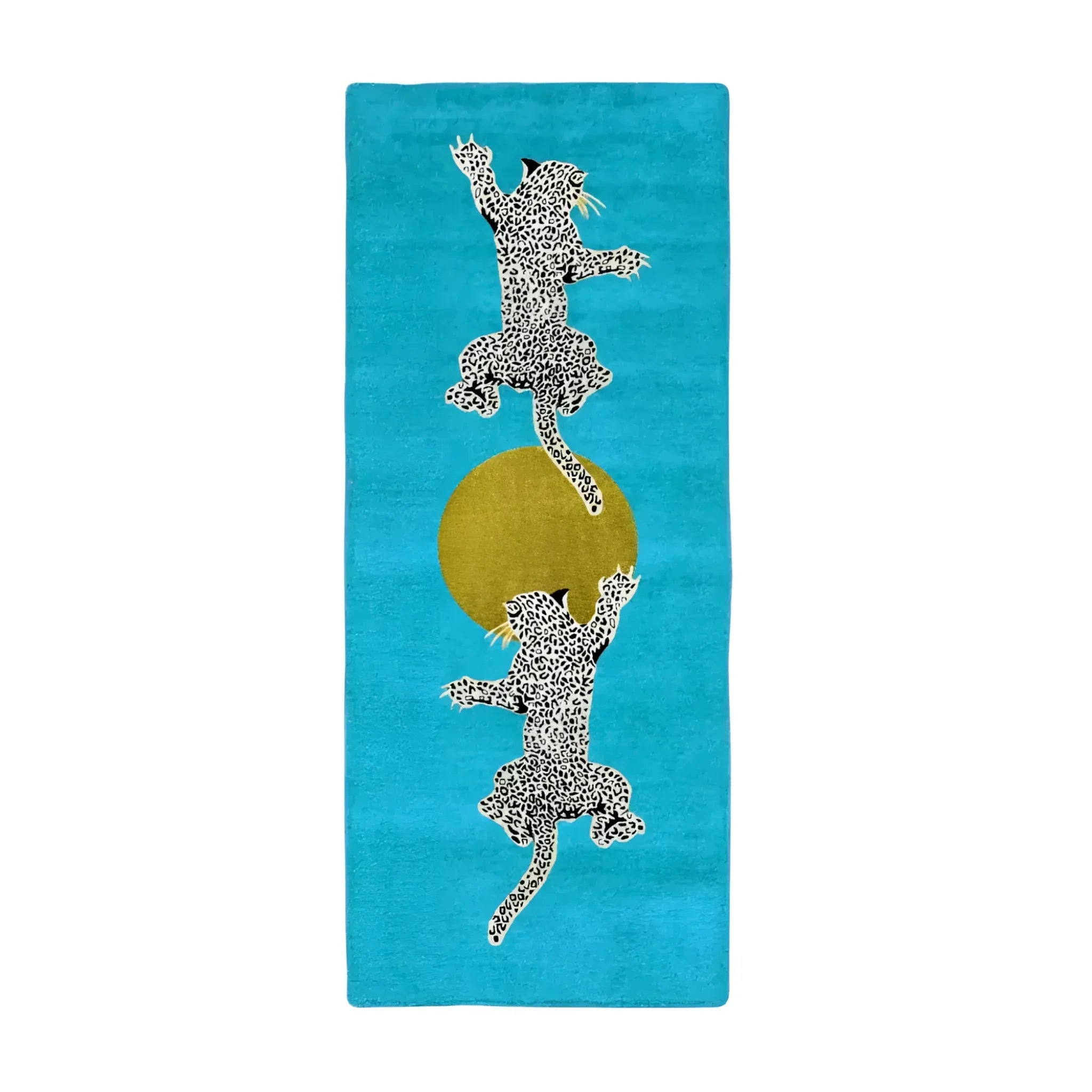 Leopards on Silky Road Hand Tufted Wool Rug Runner - Blue