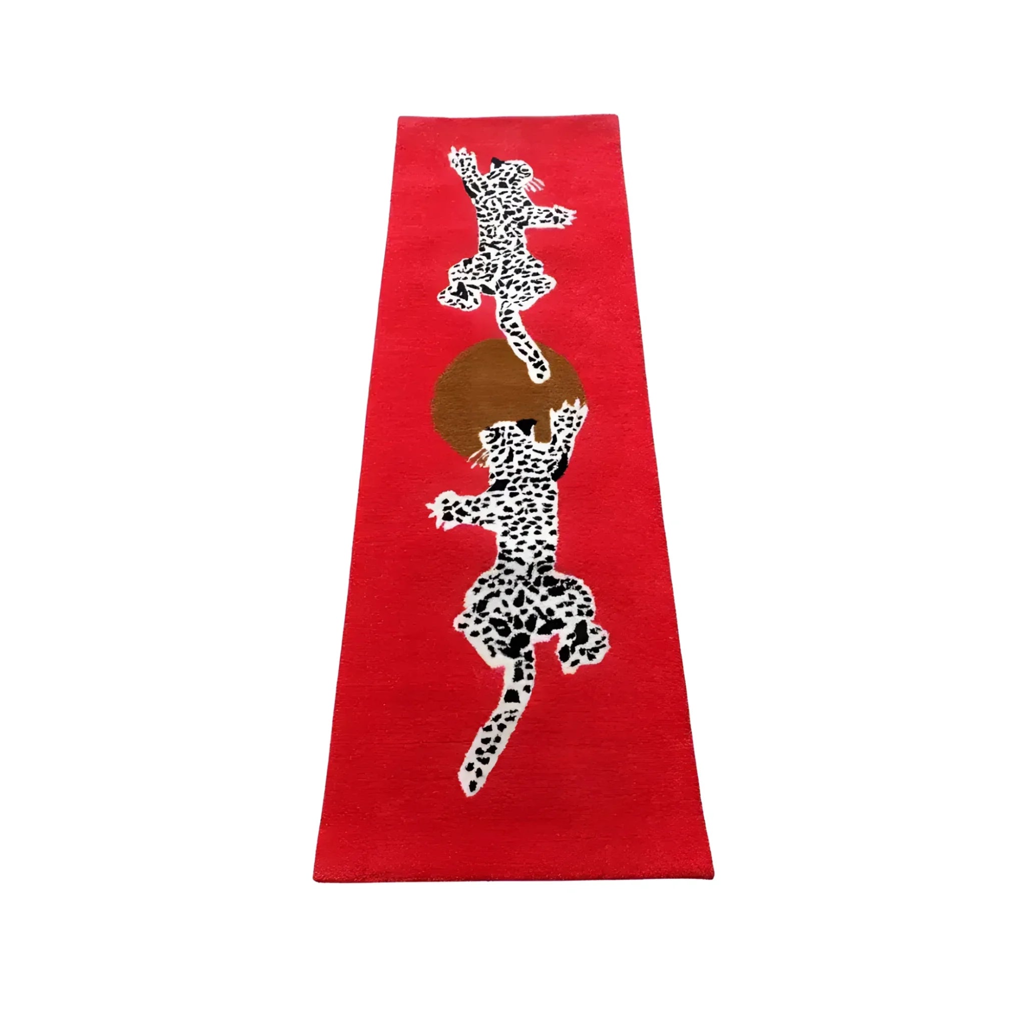 Leopards on Silky Road Hand Tufted Wool Rug Runner - Red