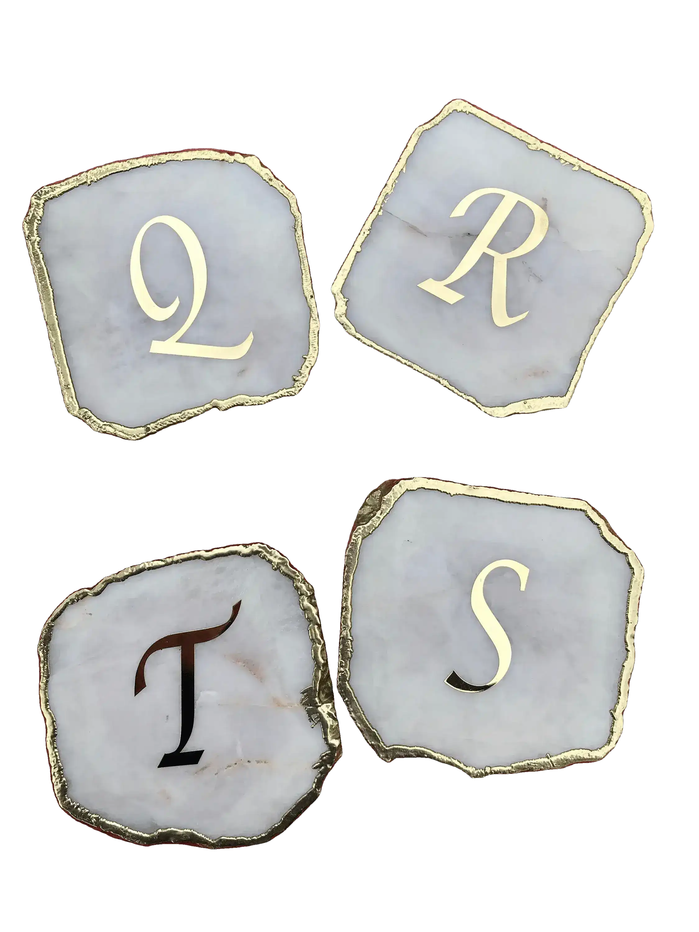 Lettered White Agate Coasters - Set of 4