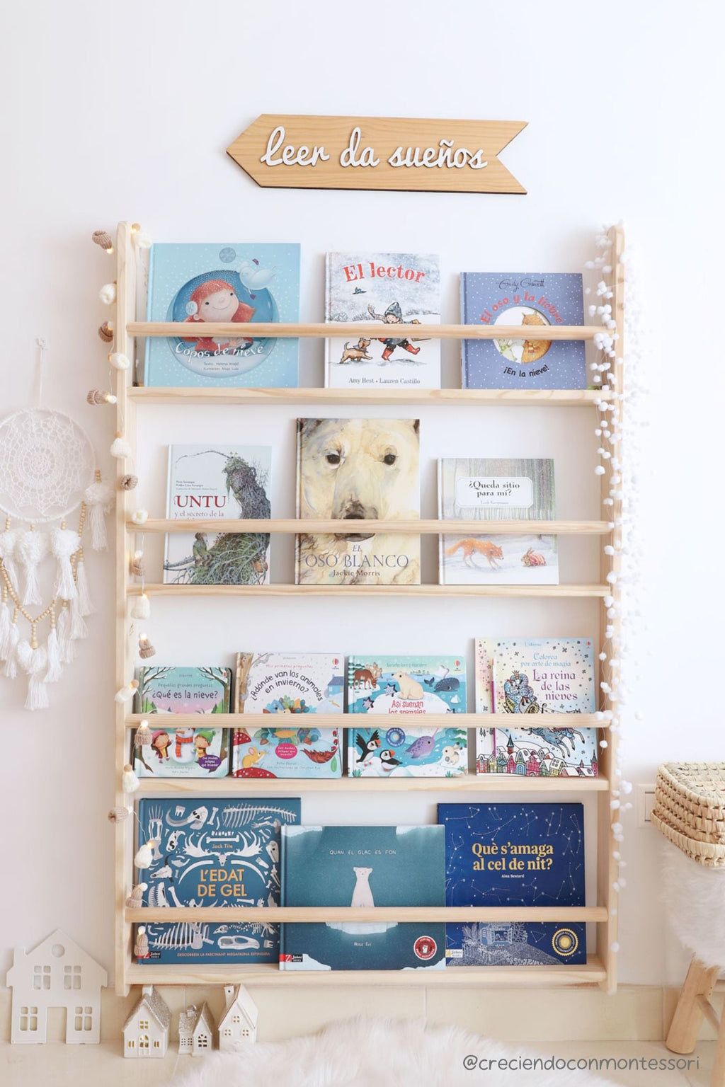 Librería montessori Lisa de madera maciza con 4 baldas