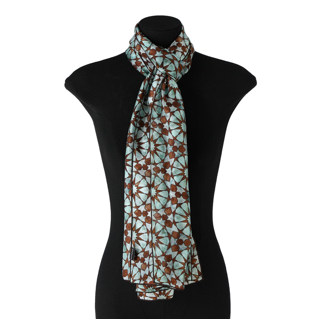 Islamic Pattern Tiles Silk Scarf Muqarnas V1