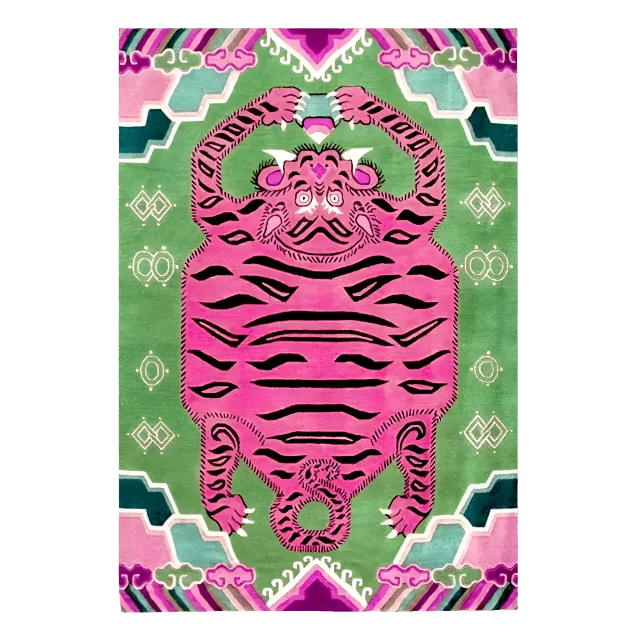Light Green Oriental Tiger Hand Tufted Wool Rug