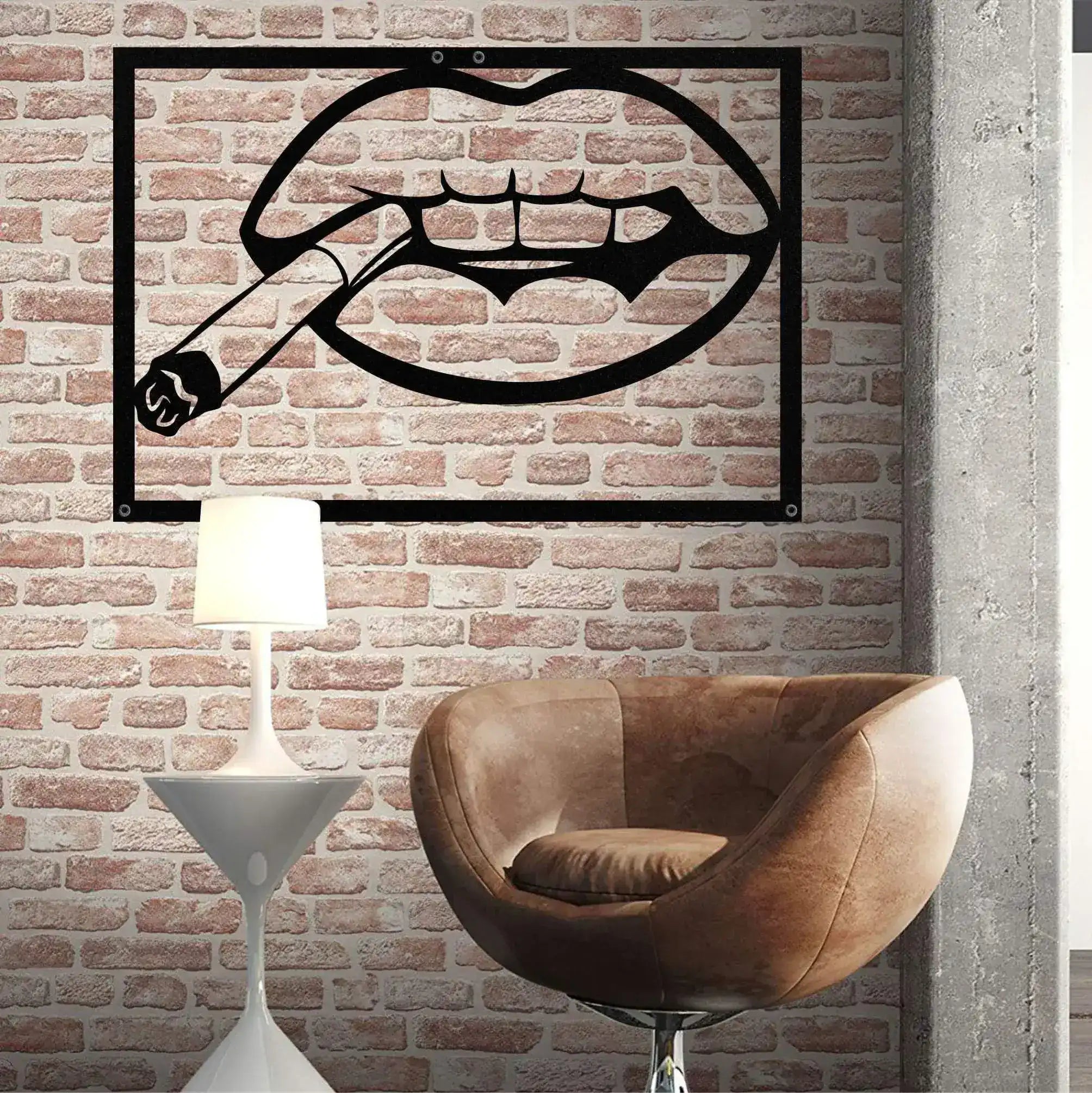 Lips Smoking Cigarette Metal Wall Art