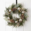 Lit Frosted Ball Berry Holly Pinecone Wreath With Lights