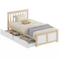 3ft Single Pine Storage Bed Frame with Drawers & Headboard, Wood Slat Support, 90 x 190 cm, Natural Wood Finish