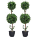 2 Pack Decorative Artificial Plants, 36 Inch Topiary Ball-shaped Boxwood Trees in Pot, Fake Plants for Decor, Green