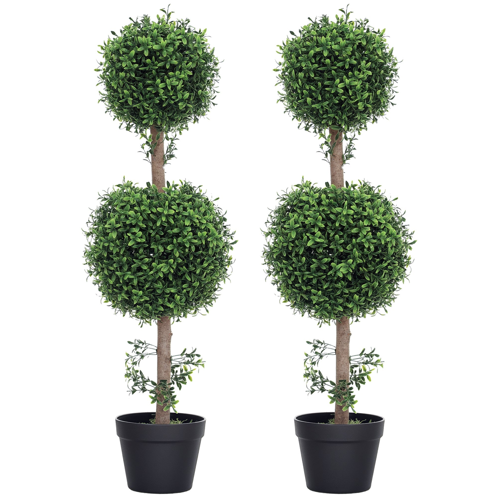 2 Pack Decorative Artificial Plants, 36 Inch Topiary Ball-shaped Boxwood Trees in Pot, Fake Plants for Decor, Green