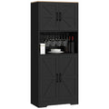 68" Farmhouse Pantry Cabinet with Microwave Countertop & Barn Doors, Black