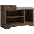 Shoe Storage Bench w/Seating Cushion, Drawer & 3 Compartments for Entryway, Rustic Brown