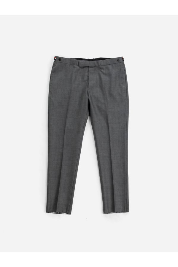Thom Browne Low Rise Tapered Wool Trousers — Gray
