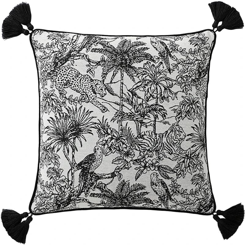 Luxe Jungle Safari Tapestry Cushion Cover – Tiger, Leopard & Parrot Design