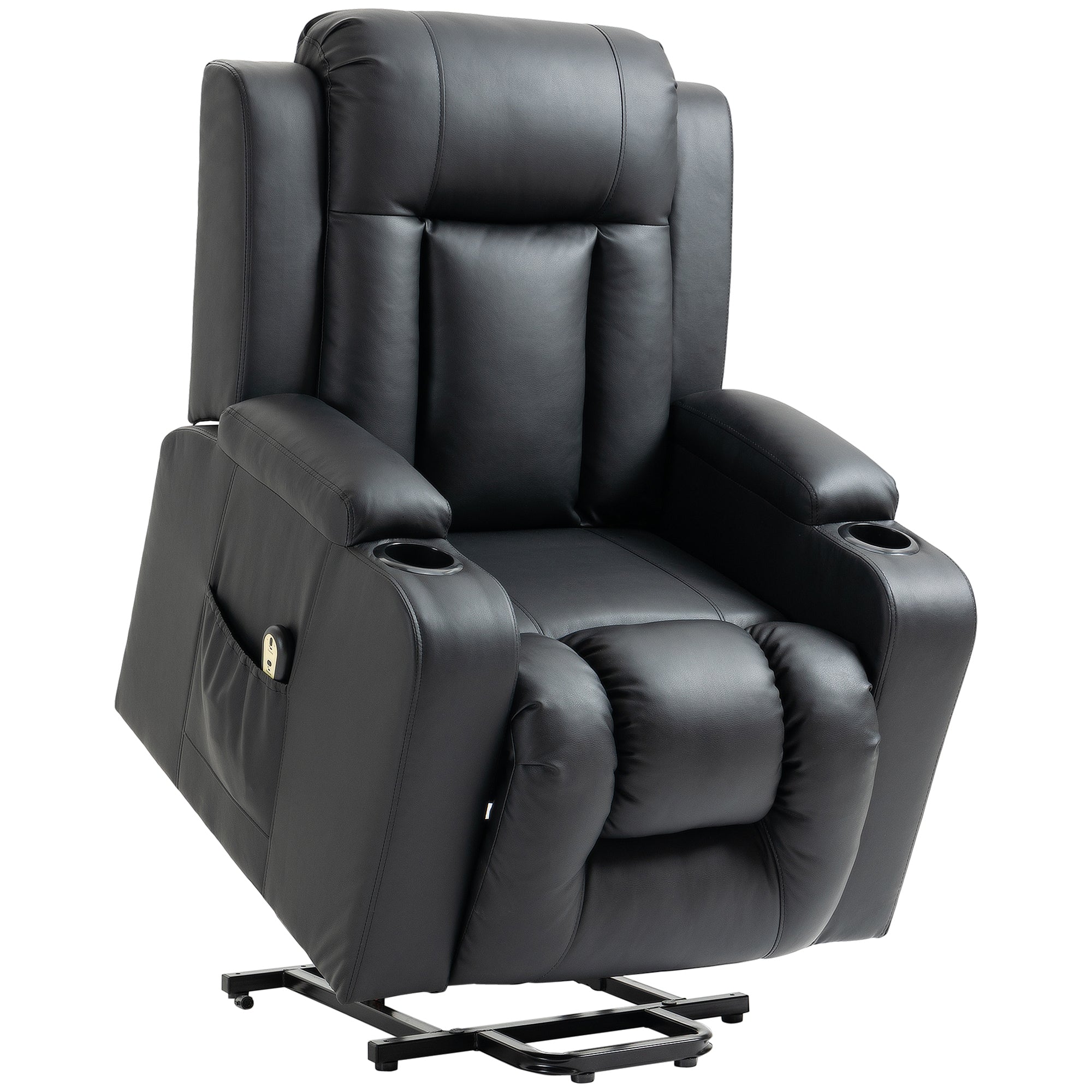 PU Leather Electric Lift Chair with Footrest and Cup Holders, Black