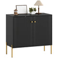 Sideboard Buffet with Fluted Doors, Adjustable Shelf & Steel Legs, Black