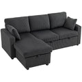 81" L-Shaped Pull-Out Sofa Bed with Storage Chaise, Sectional Sofa, Dark Grey