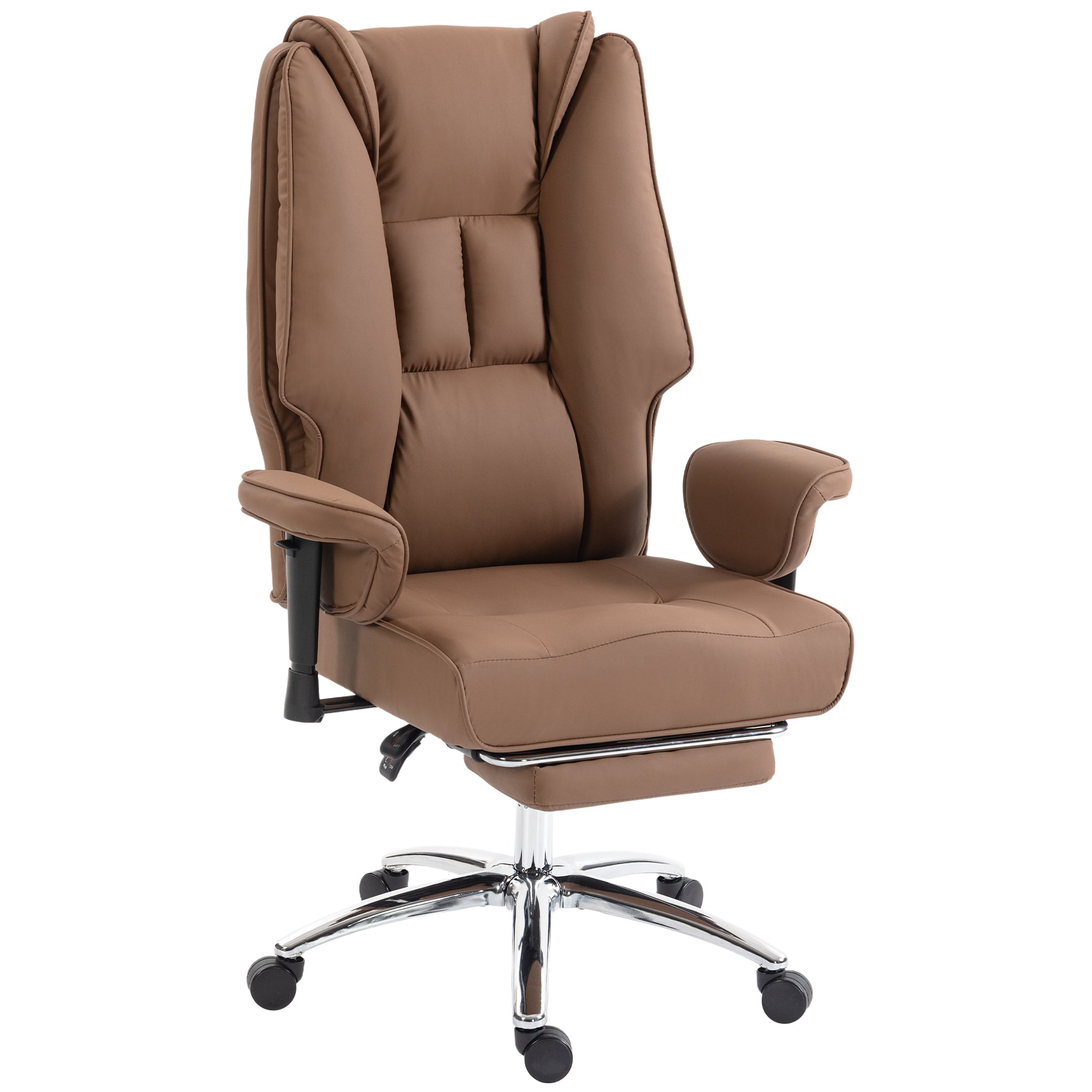 Ergonomic Executive Chair with Footrest, Reclining Swivel and Armrests, Brown