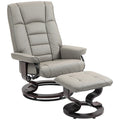 Faux Leather Recliner with Ottoman, Swivel Recliner w/ High Back & Wood Base, Gray