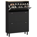 Narrow Shoe Storage Cabinet with 3 Flip Drawers & Adjustable Shelves for 24 Pairs, Black
