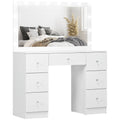 Vanity Table with Mirror, Makeup Vanity Desk with 7 Drawers & 10 LED Lights, White