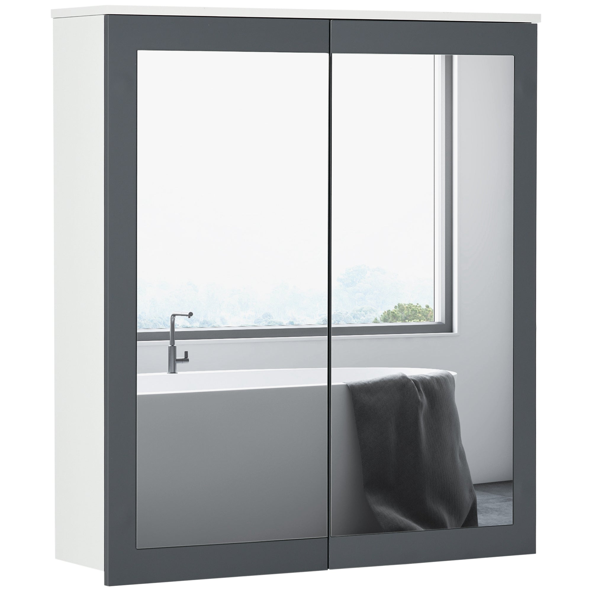 27" x 30" Mirrored Bath Cabinet with Adjustable Shelves & Soft Close Mechanism, White