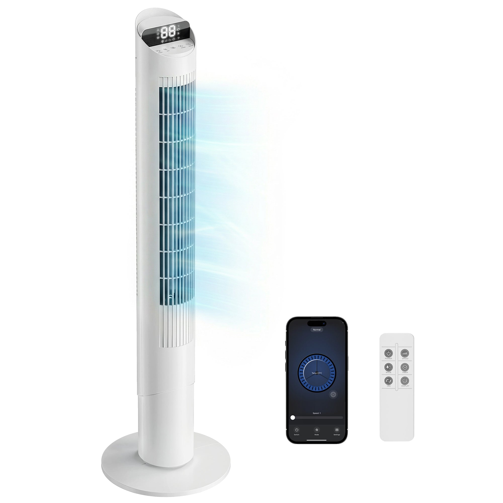 Smart WiFi Tower Fan, Whisper-Quiet Cooling with Touch Control, 65° Oscillating, White