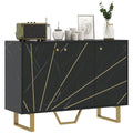 Sideboard Storage Cabinet with Adjustable Shelves and Metal Legs, Black Marble Tone