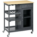 Rolling Kitchen Cart with 4-Bottle Wine Rack, Stemware Holder, Shelves & Drawer, Gray