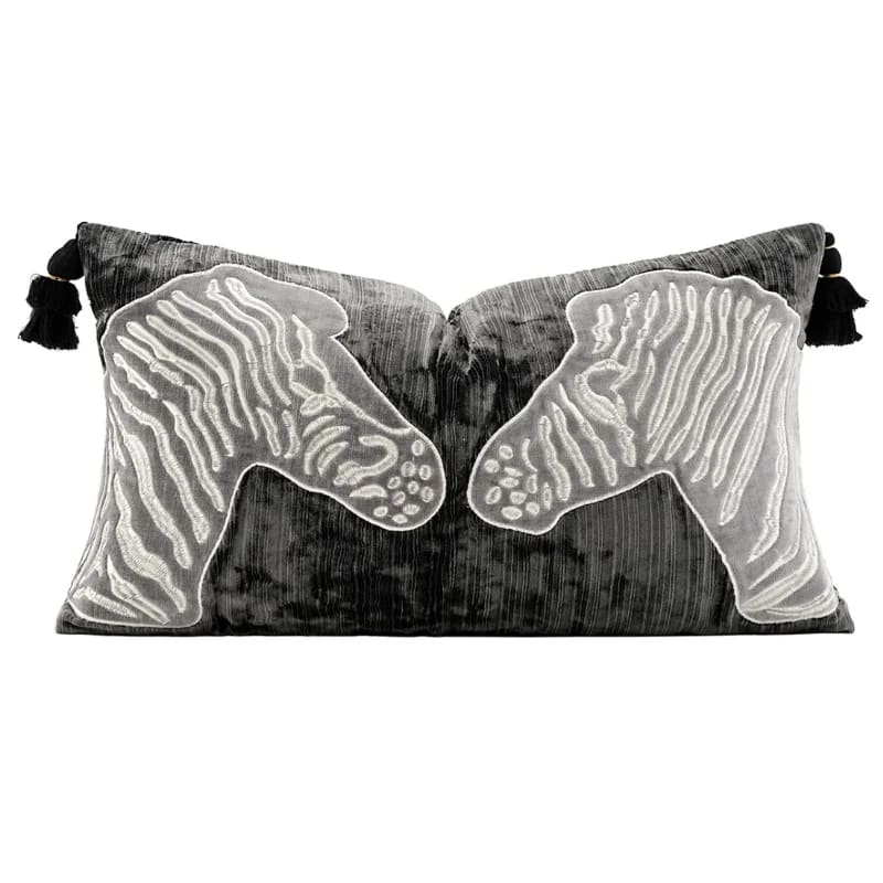 Maia Homes Luxurious Zebra-Embroidered Black Gray Pillow Cover