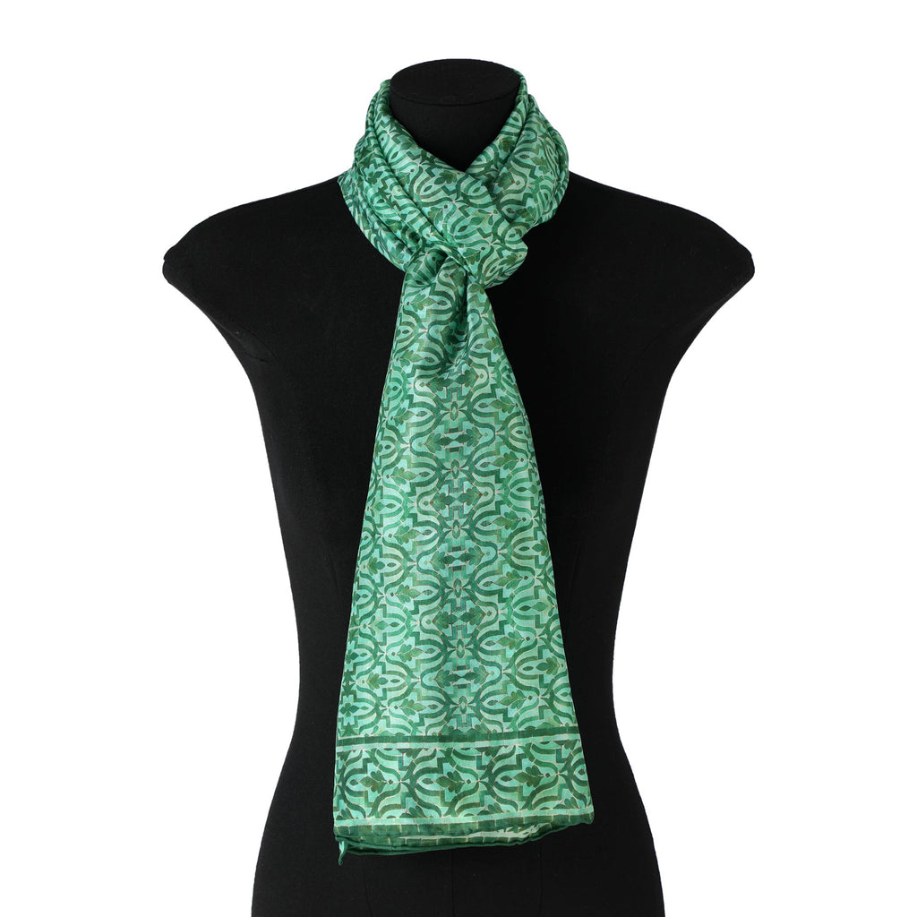 Green Silk Scarf Islamic Tiles