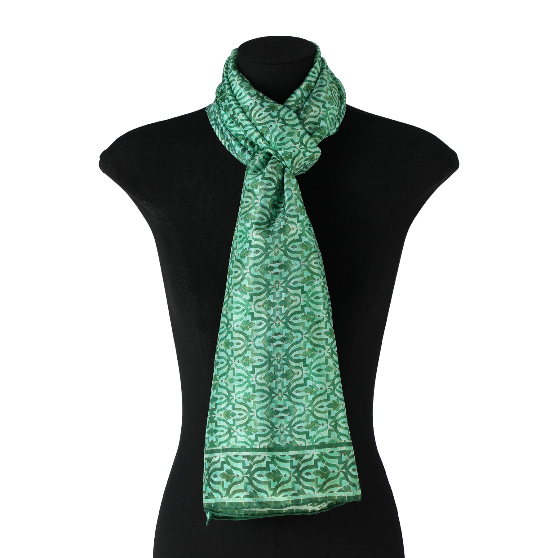 Green Silk Scarf Islamic Tiles