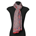Burgundy and Blue Neck Scarf with Arabesque Motifs