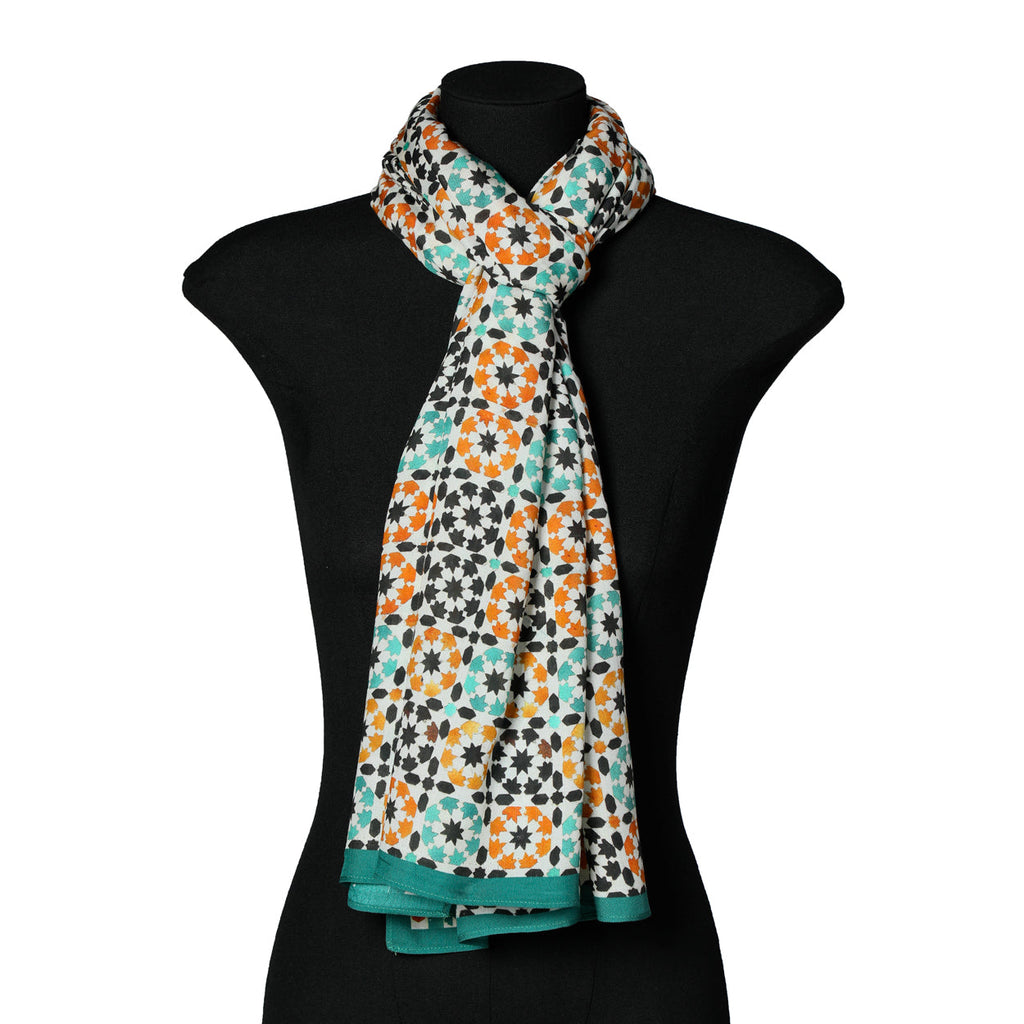 Green & Orange Islamic Art-Inspired Scarf Sabika