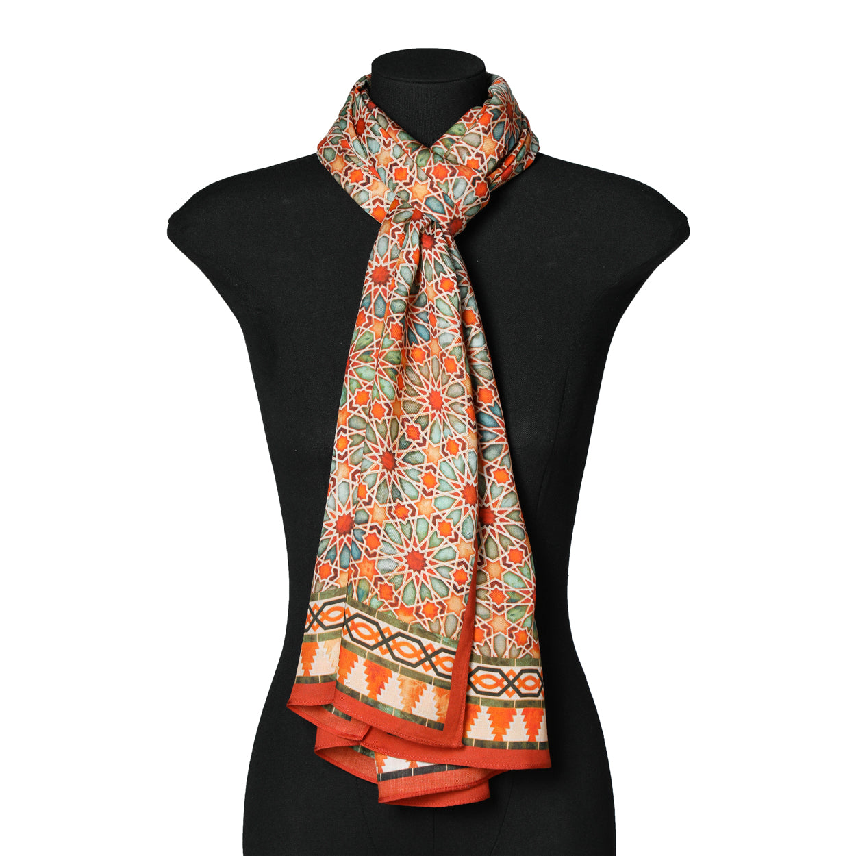 Orange Islamic Art-Inspired Scarf Zellige