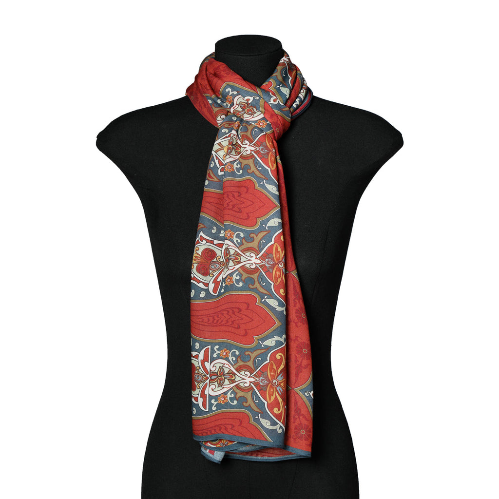 Isfahan-Inspired Red & Blue Scarf – 100% Modal