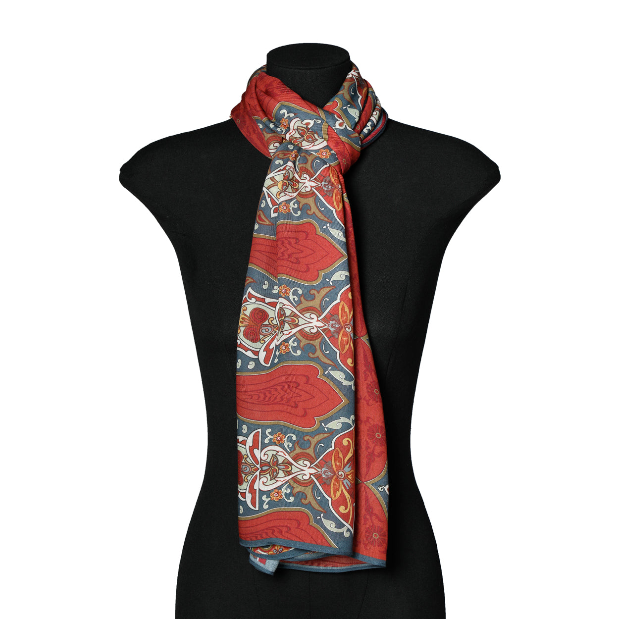 Isfahan-Inspired Red & Blue Scarf – 100% Modal
