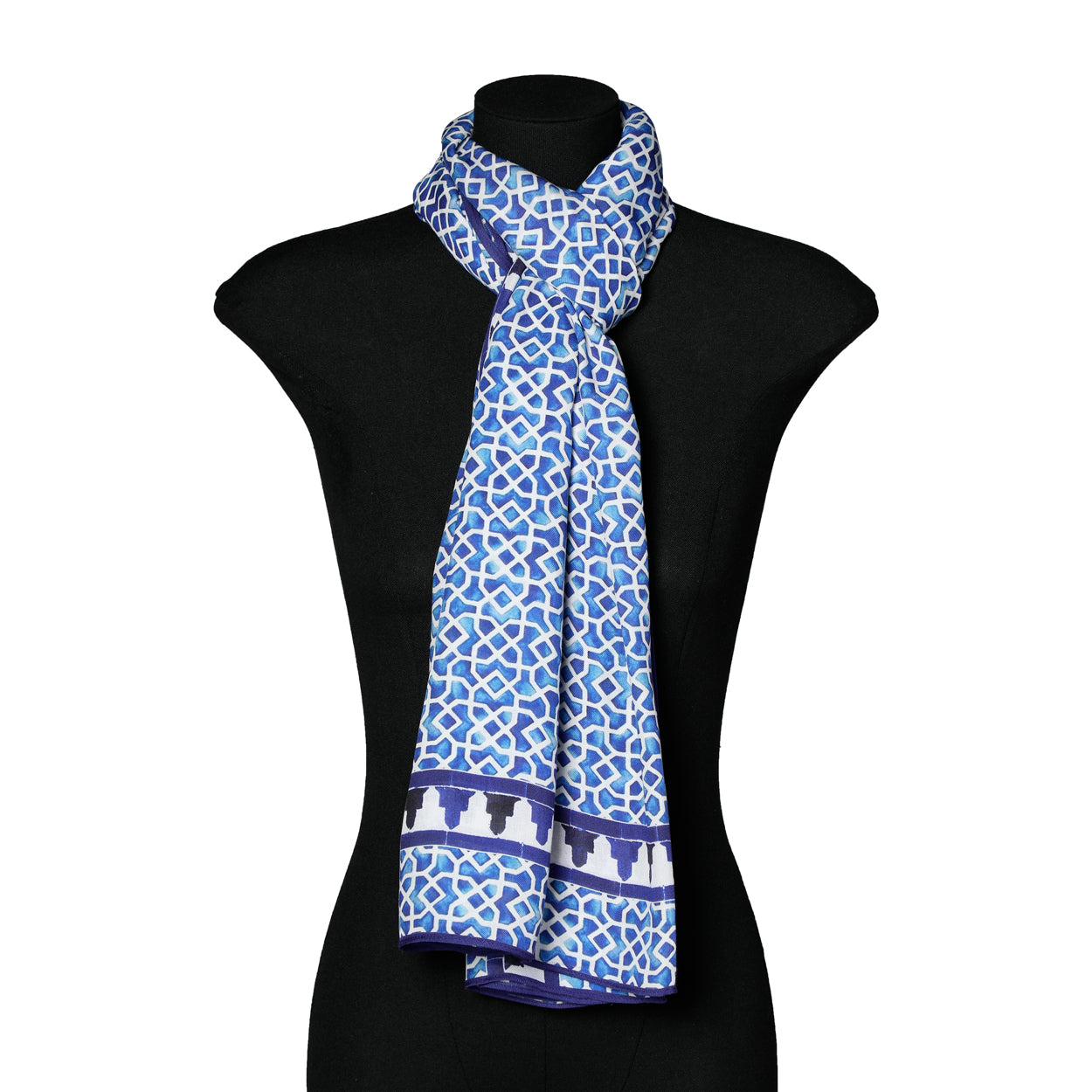 Blue and White Scarf Islamic Art - Aziza Iqbal - Alcazaba Azul