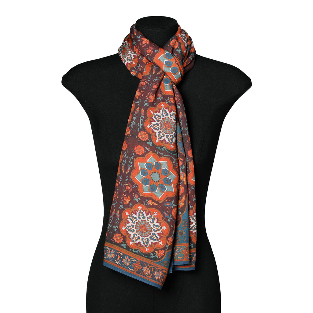 Islamic Art Scarf – Red & Blue Mandala Design, 100% Modal - Bahar