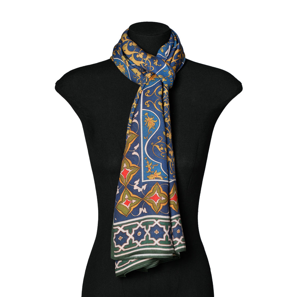 Elegant Blue and Green Scarf with Arabesque Motifs Amiri