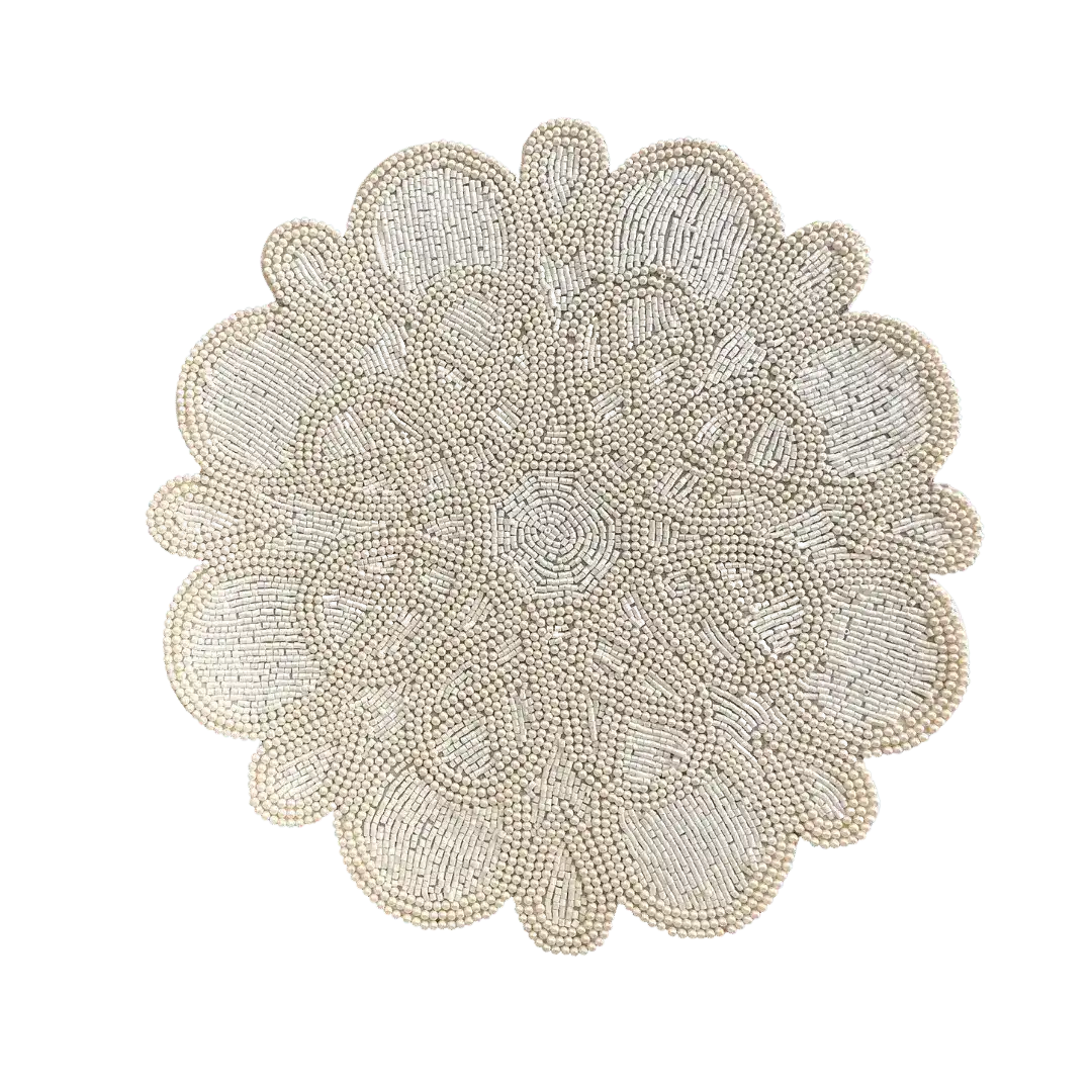 Marrakesh Beaded Scallop Round Placemat - Beige