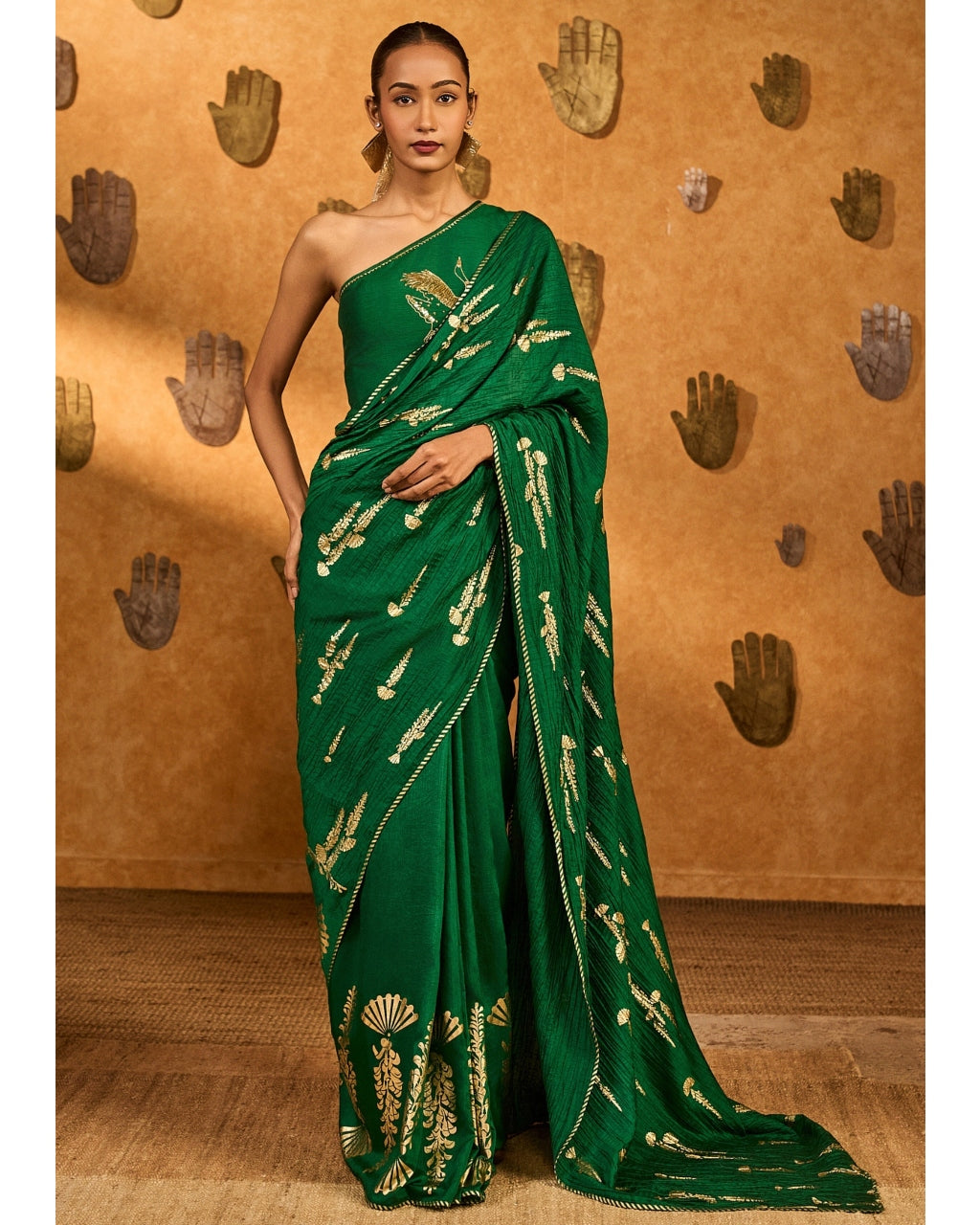 Green Cherry Wine Sari Set By KYNAH, Luxury Indian Fashion & Bridal Wear