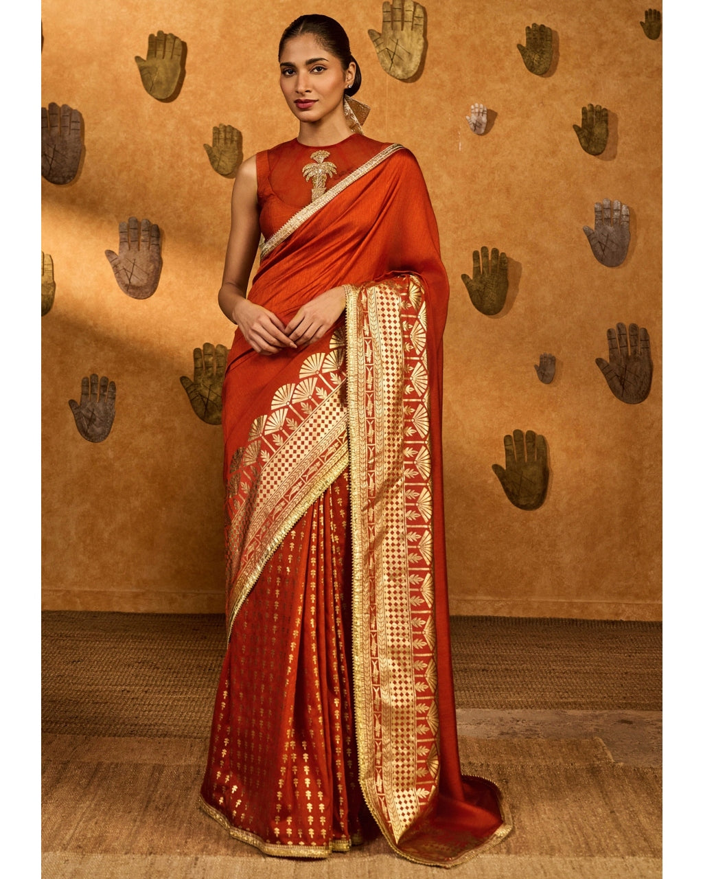 Rust Snow Light Sari Set By KYNAH, Luxury Indian Fashion & Bridal Wear