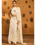 Ivory Soft Lantern Stitched Sari Set By KYNAH, Luxury Indian Fashion & Bridal Wear