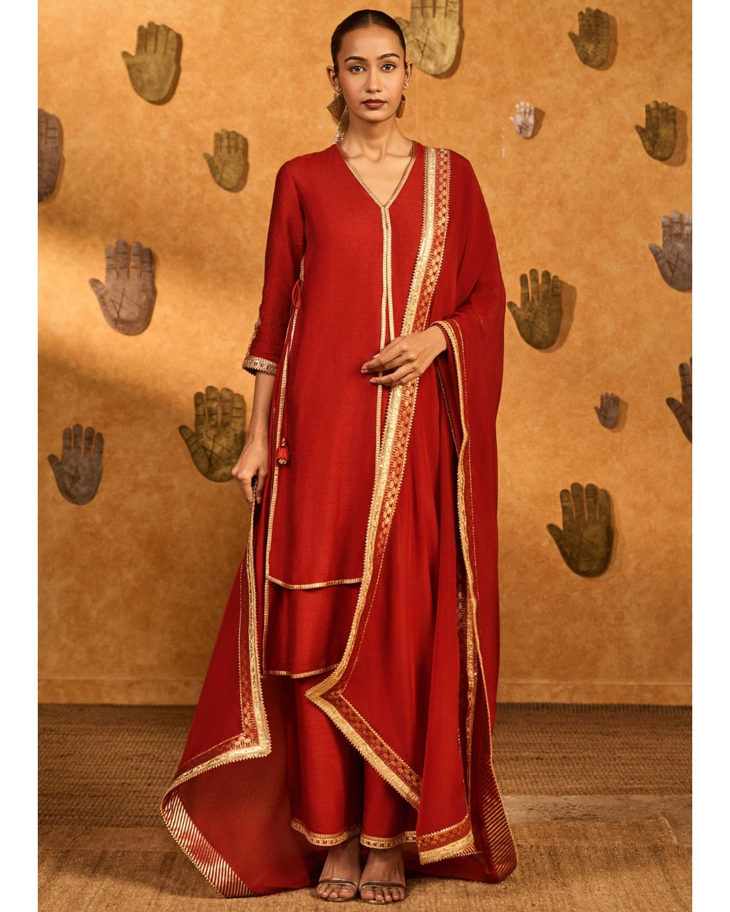Red Mandarin Sky Kurta Set By KYNAH, Luxury Indian Fashion & Bridal Wear