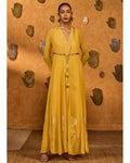 Spiced Ochre Pop Pendant Anarkali Set By KYNAH, Luxury Indian Fashion & Bridal Wear