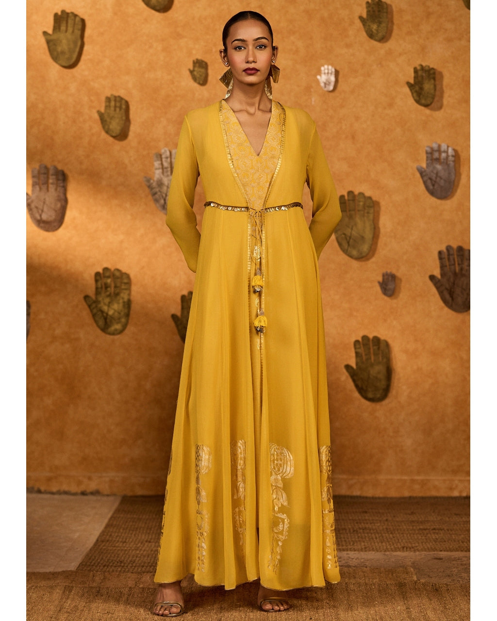 Spiced Ochre Pop Pendant Anarkali Set By KYNAH, Luxury Indian Fashion & Bridal Wear