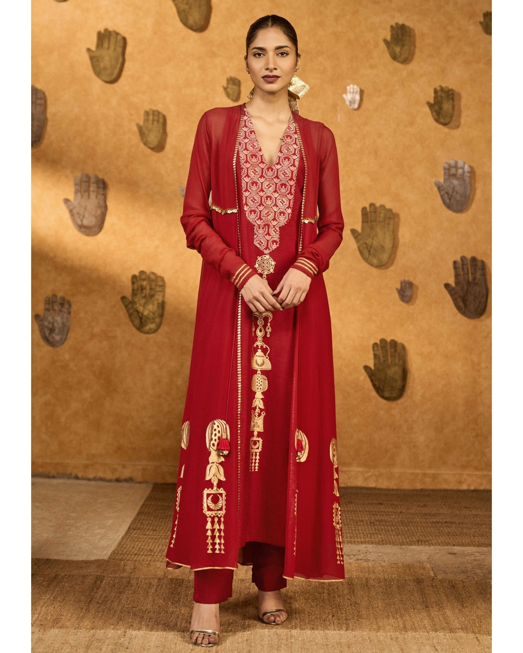 Red Pop Pod Pendant Anarkali Set By KYNAH, Luxury Indian Fashion & Bridal Wear
