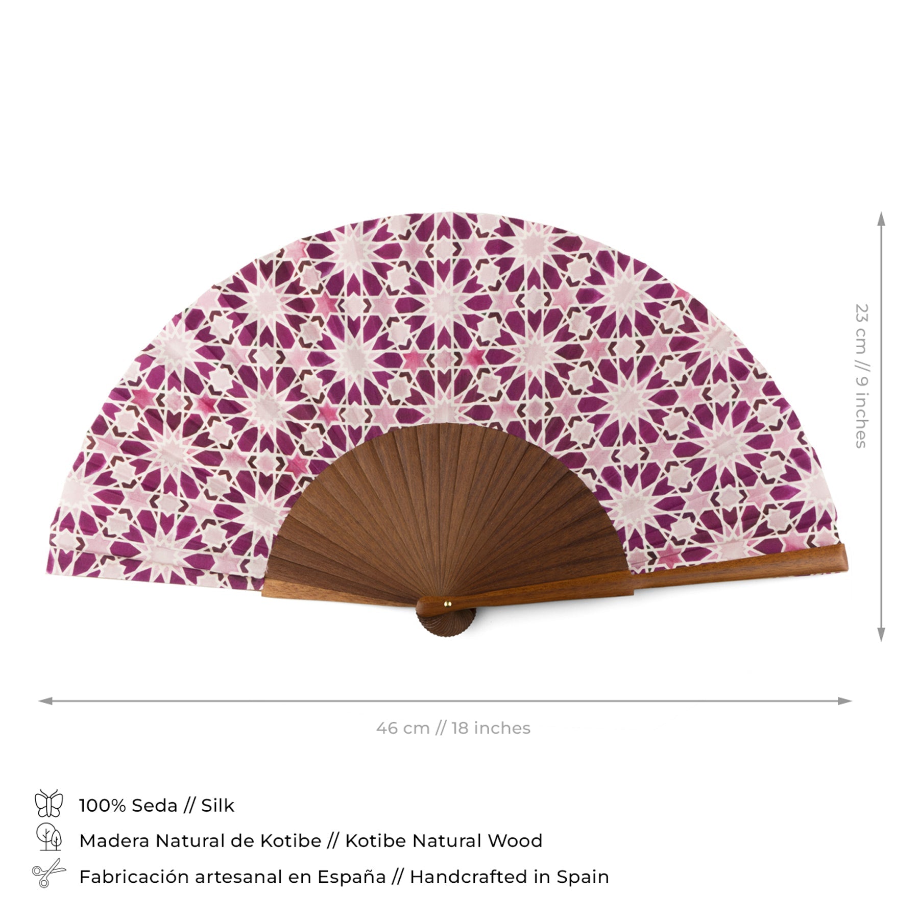 Pink Silk hand fan Zellige