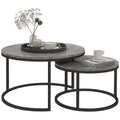 Set of 2 Round Coffee Table 31" Nesting Tables, Faux Marbled Grey