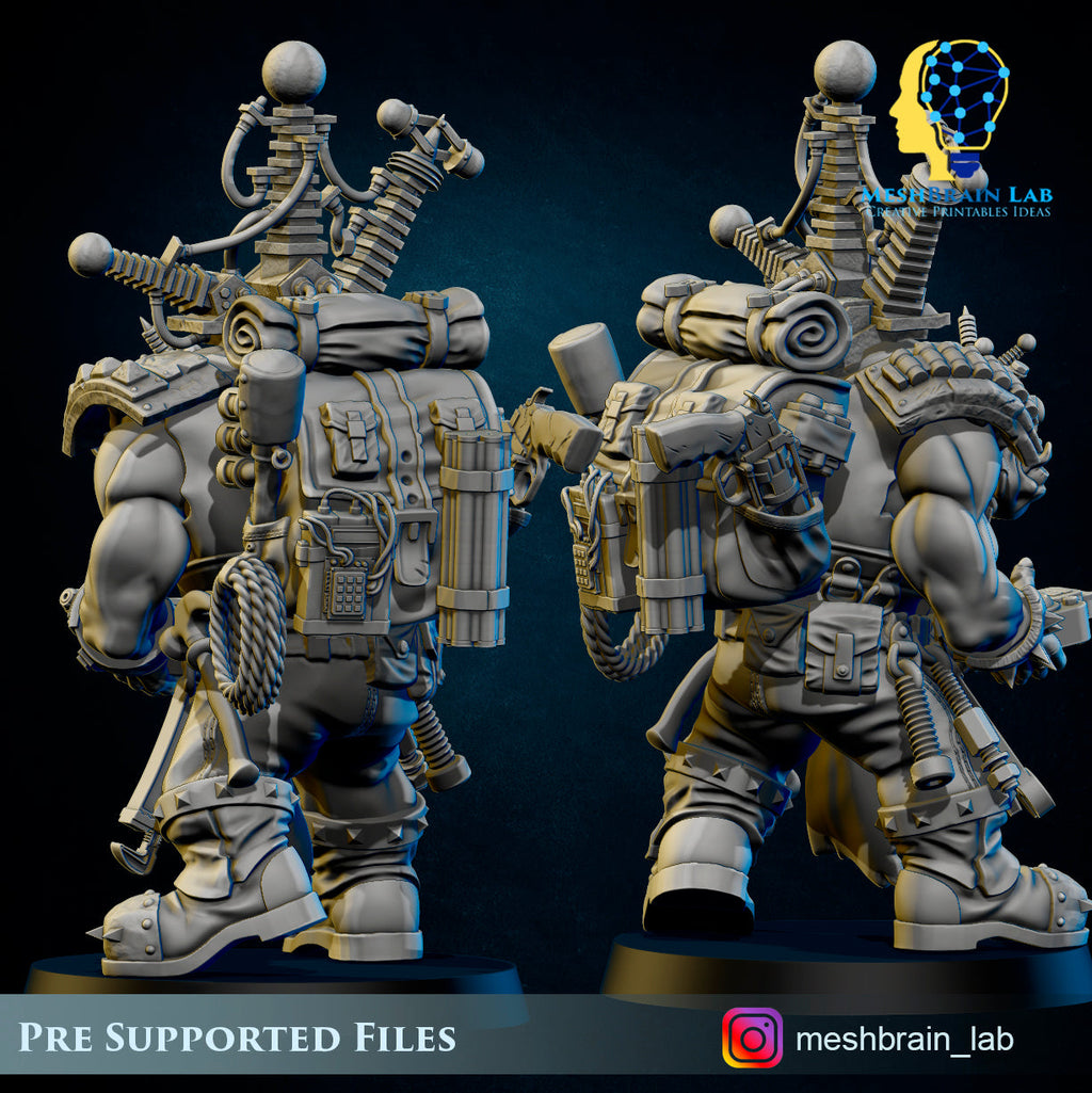 Ork Big Mek Mad Hobbyst with bomb pets, MeshBrain Lab