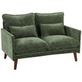 131cm Velvet-Feel 2-Seater Loveseat with Spring Cushions, Wide Deep Seat, Wood Legs, Green
