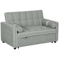 Modern 2 Seater Sofa Bed, Pull Out Sofa Bed with Adjustable Backrest and Pillows, Light Grey